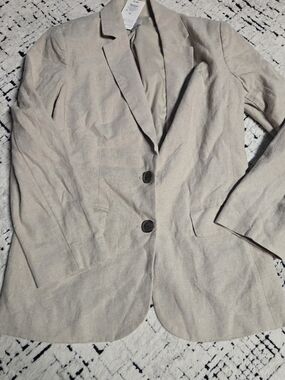Womens Beige Linen-Blend Blazer